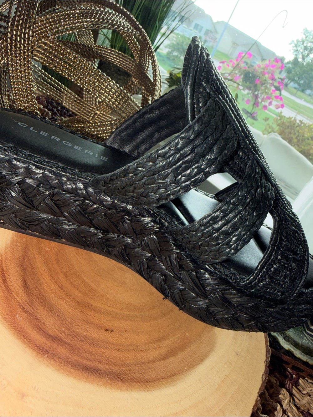 Clergerie Black Woven Raffia Platform Wedge Sandals - Picture 7 of 12